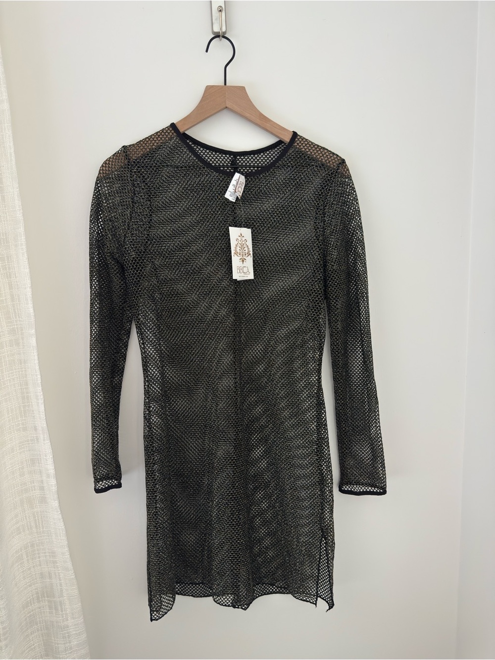 NWT BECCA Black Metallic Fishnet Mesh Dress Goth Grunge Festival Cyber Large